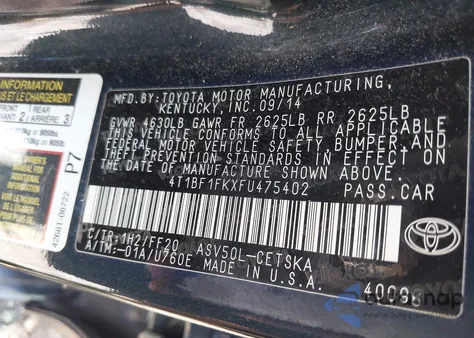 2015 Toyota Camry Le/Xle/Se/Xse from USA, damaged, VIN 4T1BF1FKXFU475402